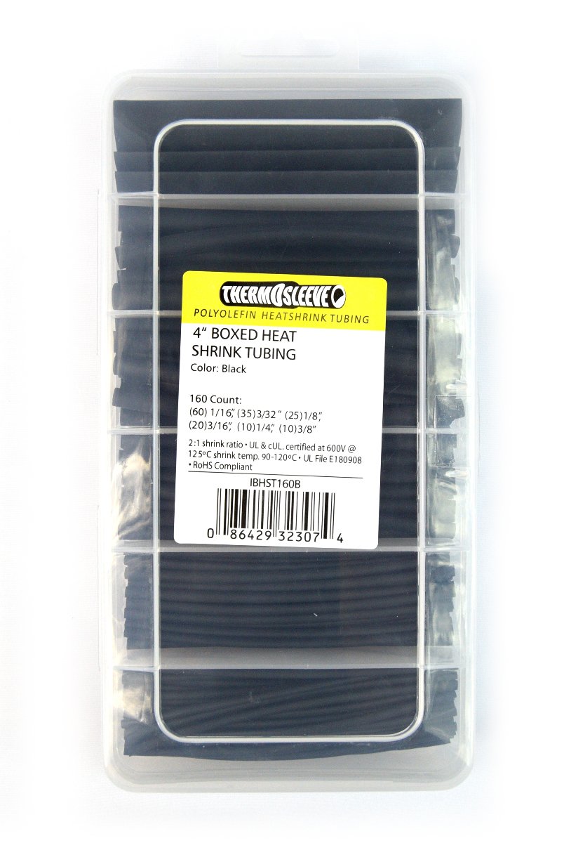 Heat Shrink Kit Install Bay - 160 Pc 4In 2:1 Assorted Black