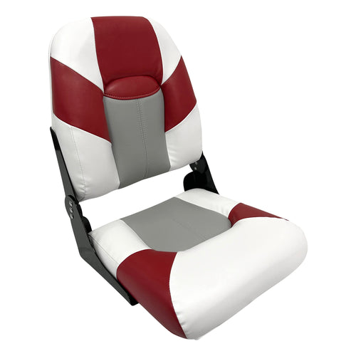 Baja Series Wise High Back Boat Seat, Brite White/Grey/Dark Red 1461-1774