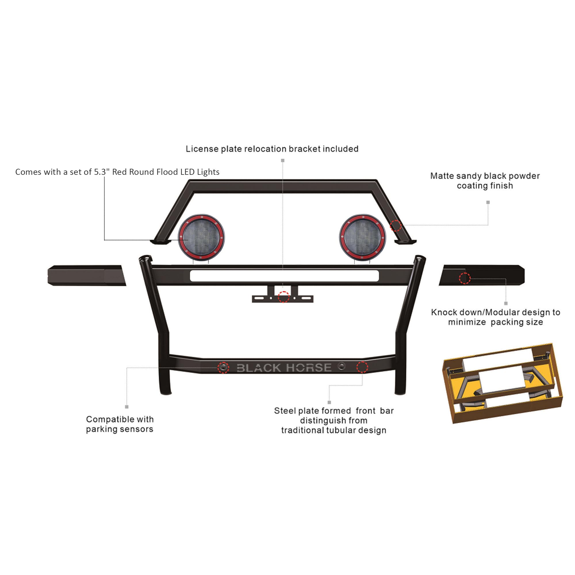 Rambler Black Horse Grille Guard Kit Modular Black Compatible with 2019-2023 Ford Ranger-RAGF10-PLFR