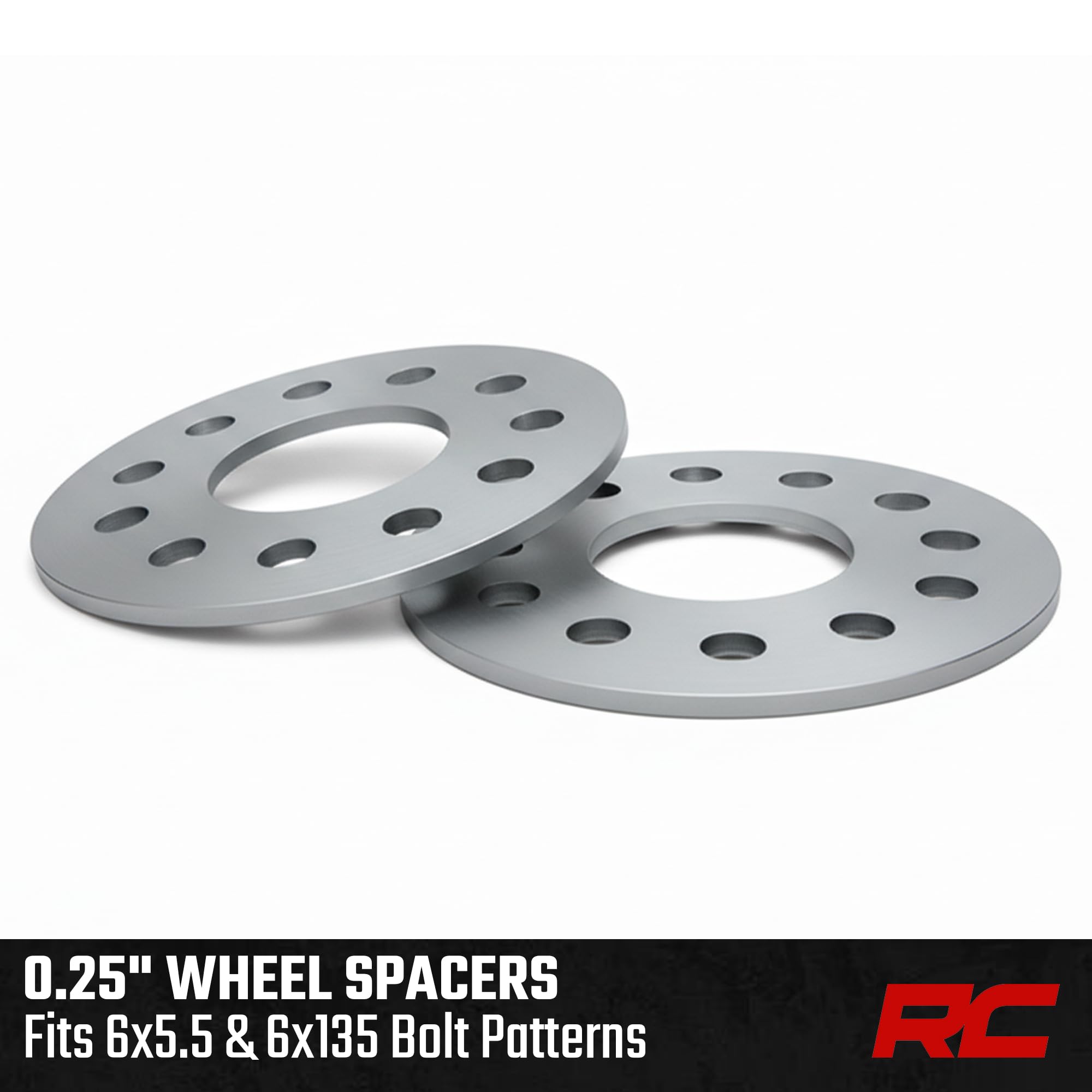 0.25 Inch Rough Country Wheel Spacers for Chevy/Ford/GMC/Ram 1500 - Fits 6 x 135mm and 6 x 5.5" Bolt Pattern, Corrosion Resistant, 2-Pack