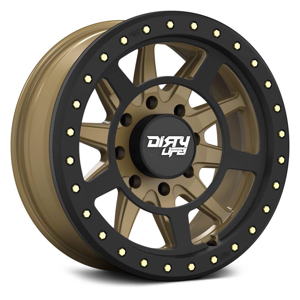 Dirty Life DT-2 Satin Gold Wheel W/Simulated Ring with Alloy Steel (17 x 9. inches /6 x 106 mm, -12 mm Offset)