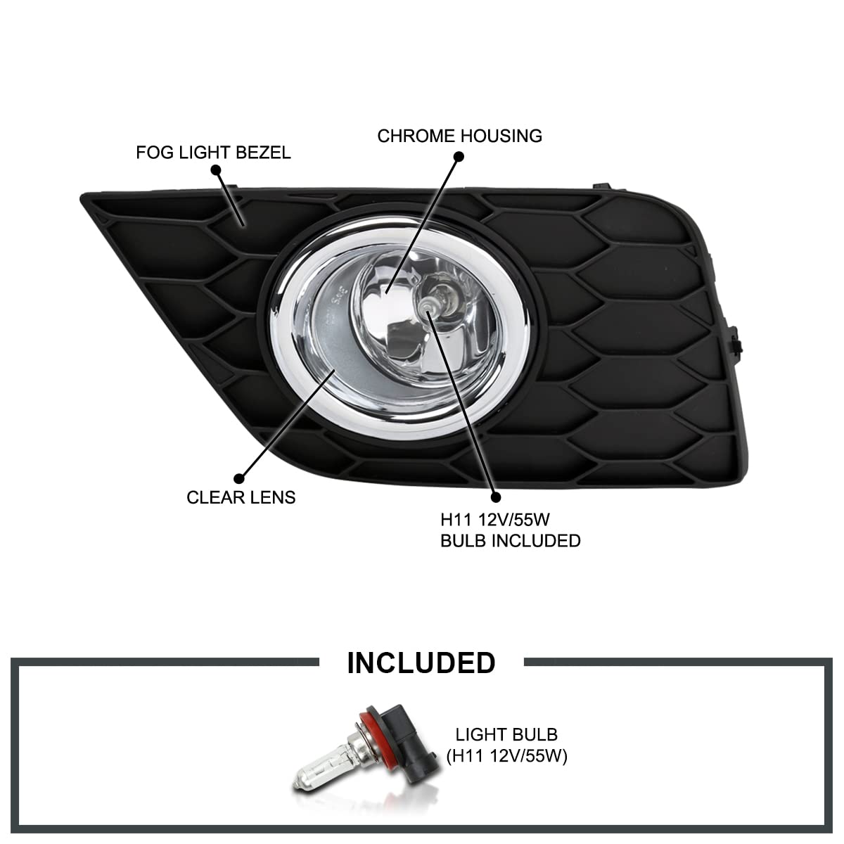 Fog Lights Spec-D Tuning Chrome w/Switch Compatible with 2016-2018 Nissan Sentra, L+R Pair Assembly