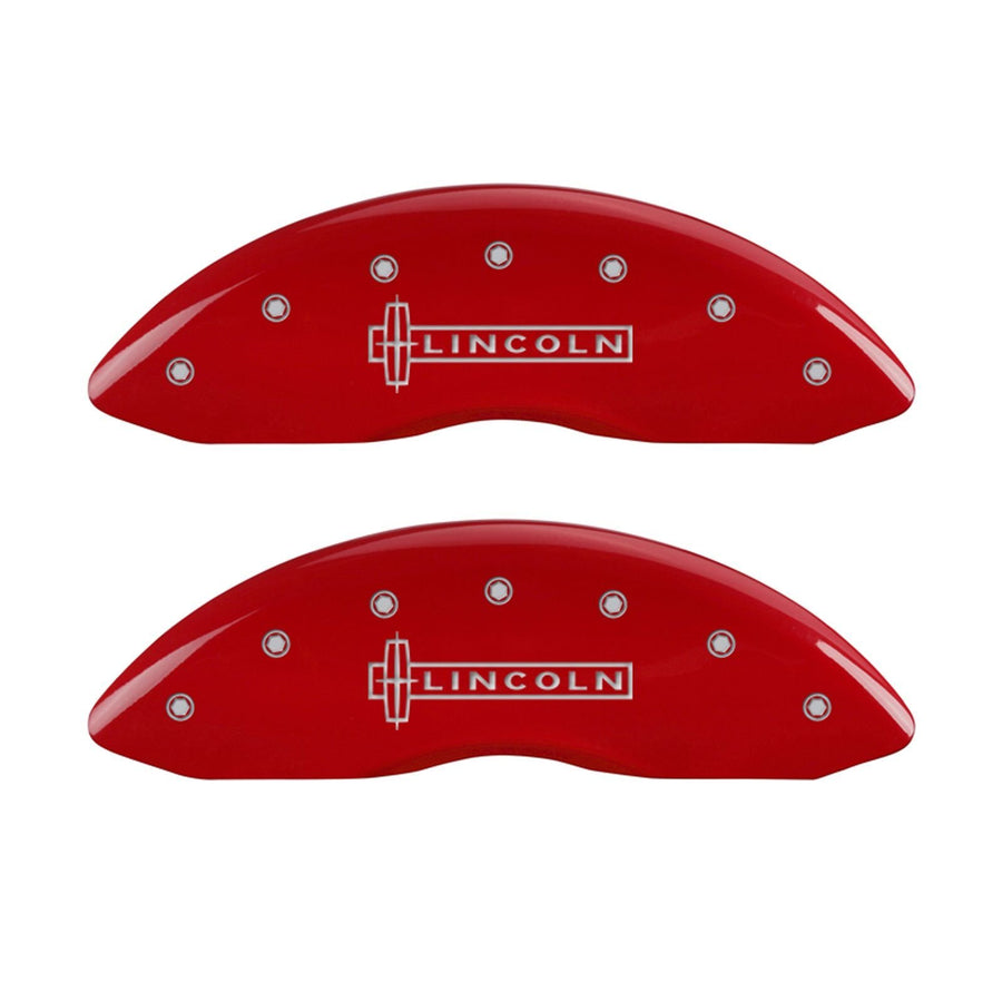 MGP 36020SLC1RD Caliper Covers Red Powder Coat Finish Front and Rear Caliper Cover, Set of 4 (Lincoln Star logo Silver Characters, Engraved)