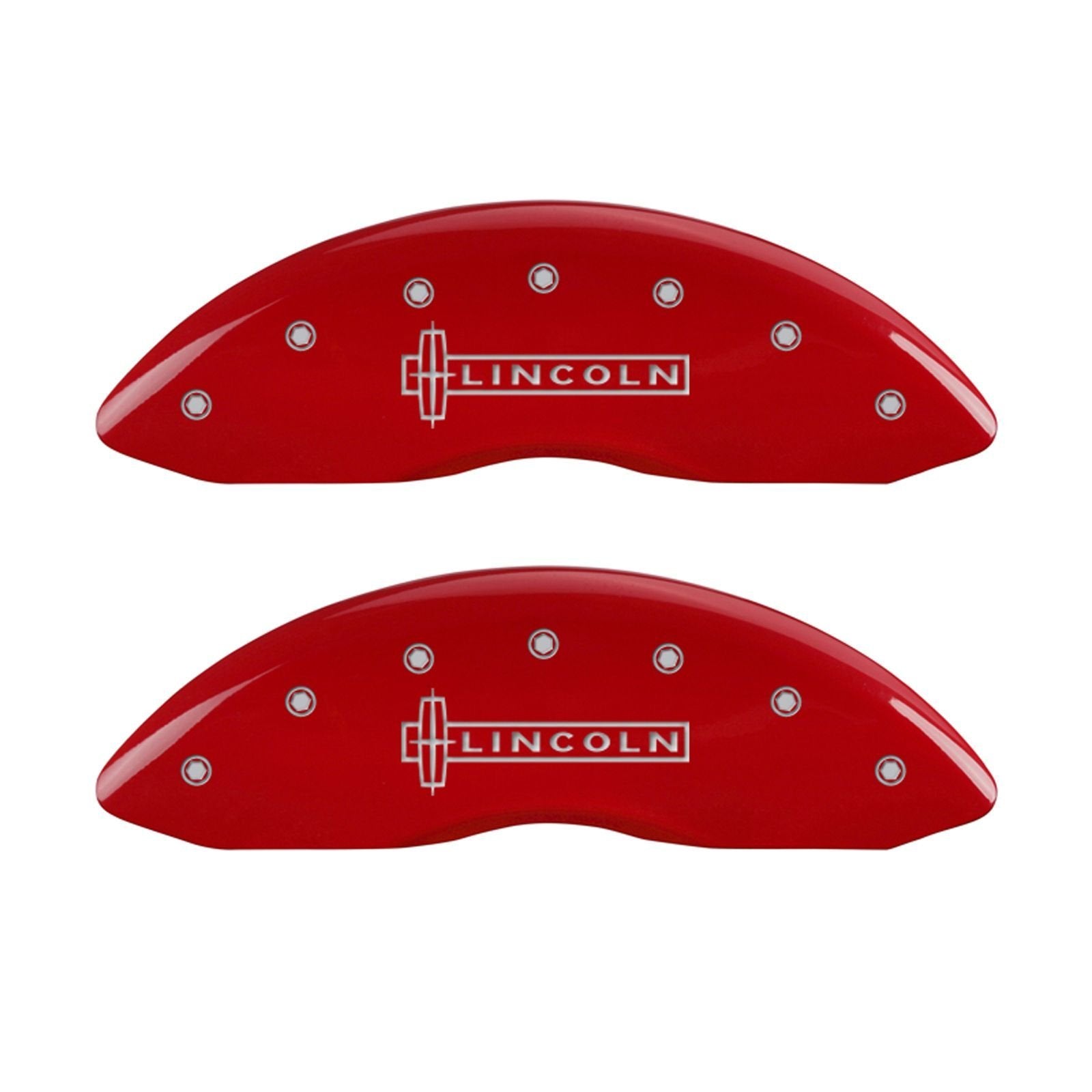 Caliper Covers MGP 36021SLCNRD Cover (Red Set of 4 Engraved Front and Rear: Lincoln, Powder Coat Finish, Silver Characters)