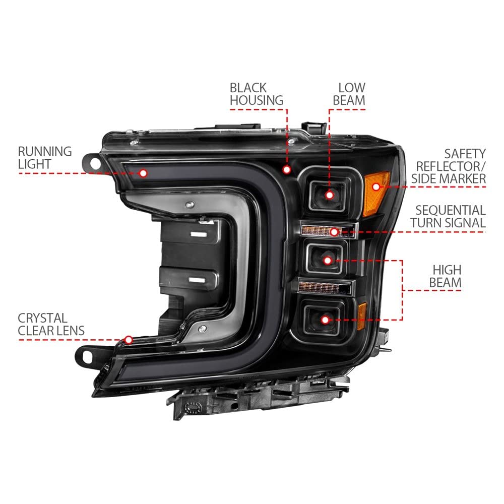 FORD F-150 ANZO USA 18-20 FULL LED PROJECTOR HEADLIGHT W/SMOKE BAR SEQUENTIAL SIGNAL BLACK HOUSING