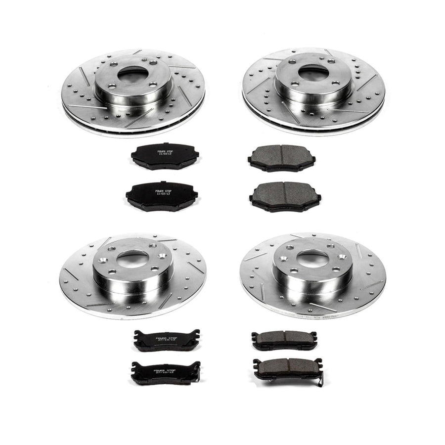 Power Stop K794 Z23 Carbon Fiber Brake Pads Front and Rear with Drilled & Slotted Brake Rotors Kit For Mazda Miata 1994-1997, Mazda Miata 1999-2005 [Model Specific]