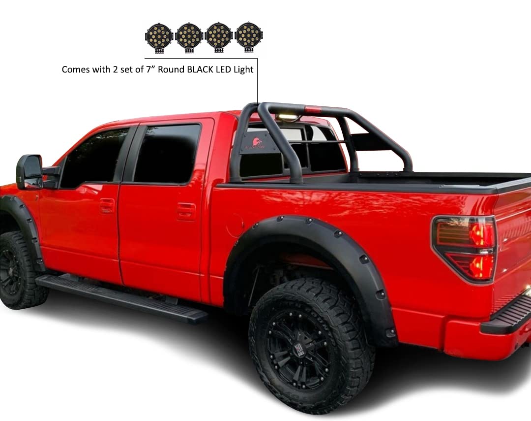 Classic Black Horse Roll Bar incl.Pair of 7.0" Dia. Led Lights,Black Compatible with 00-24 Ram 2500/3500|00-24 F-150|01-24 Sierra 1500/2500/3500|07-24 Tundra|17-24 Titan|01-24 Silverado 2500/3500 HD