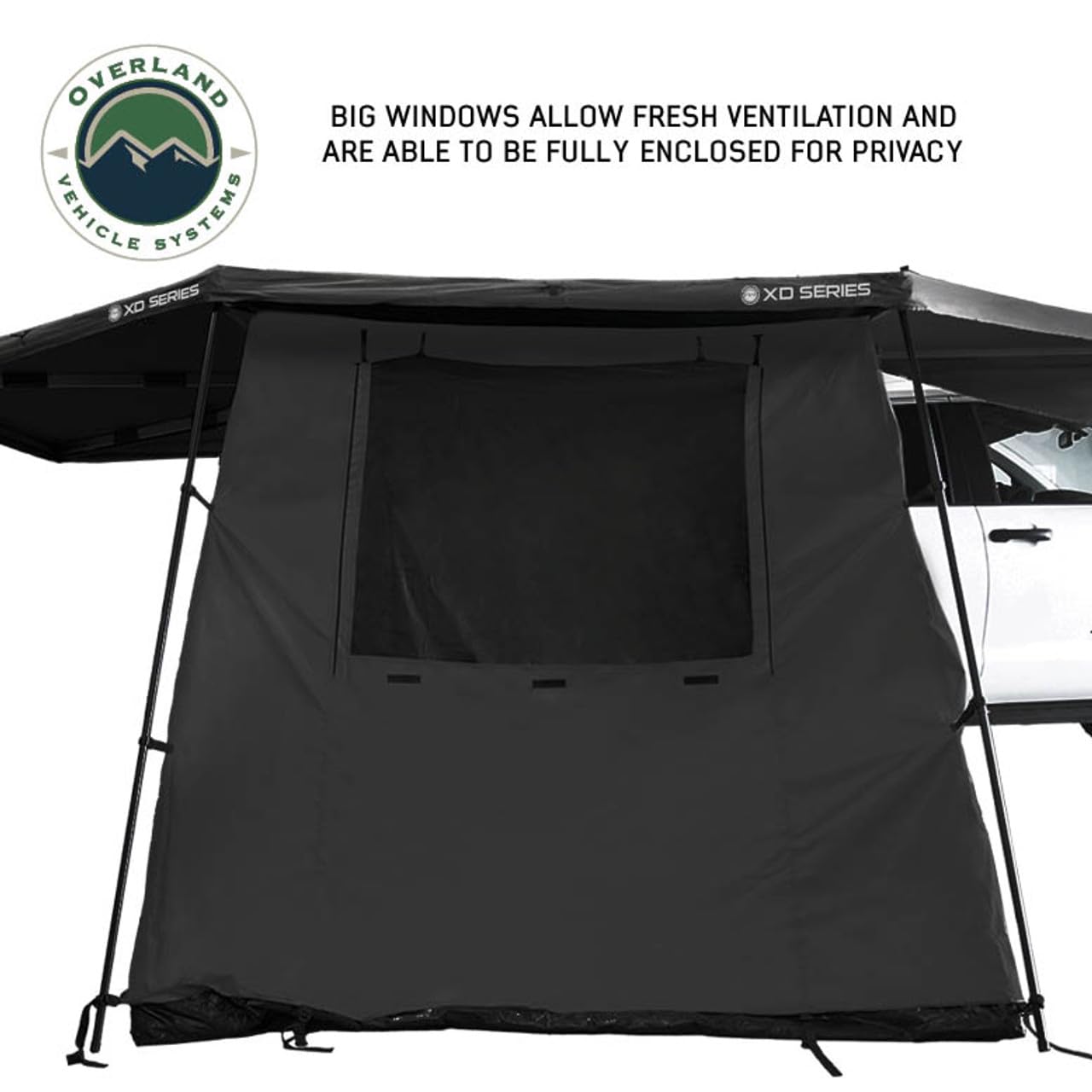 XD Nomadic 270/180 Awning Room Enclosure - Overland Vehicle Systems, Black Body, Black Trim (4 Walls & Floor)