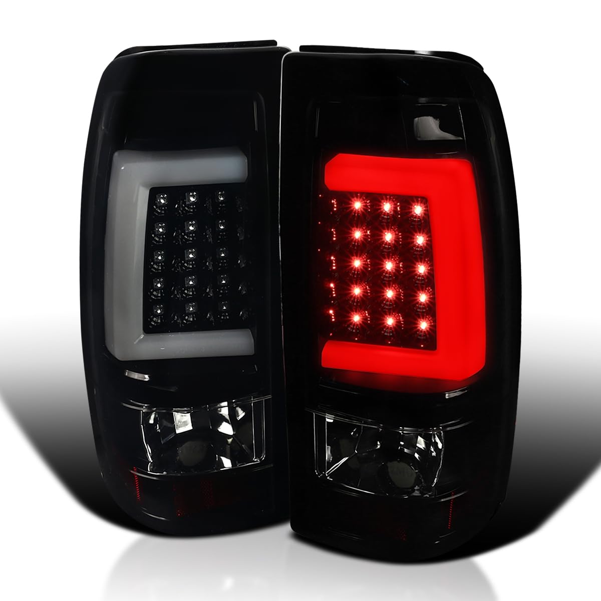 Black Smoke LED Bar Tail Lights SPEC-D TUNING Compatible with 1999-2002 Chevy Silverado GMC Sierra 1500/2500/3500 Models, Left + Right Pair Assembly