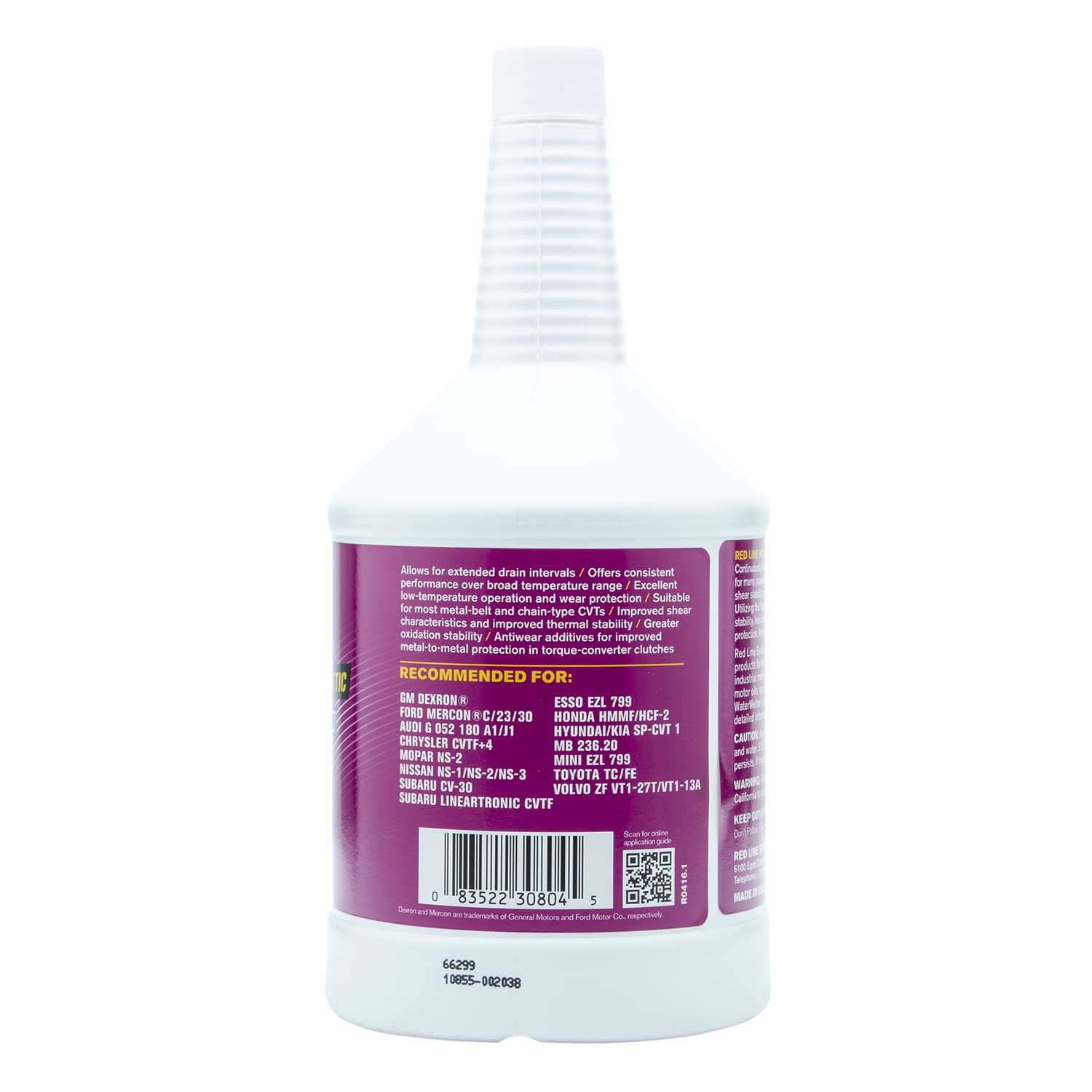 Synthetic Non-Slip Red Line Continuously Variable Transmission Fluid (CVT) - 1 Quart 30804