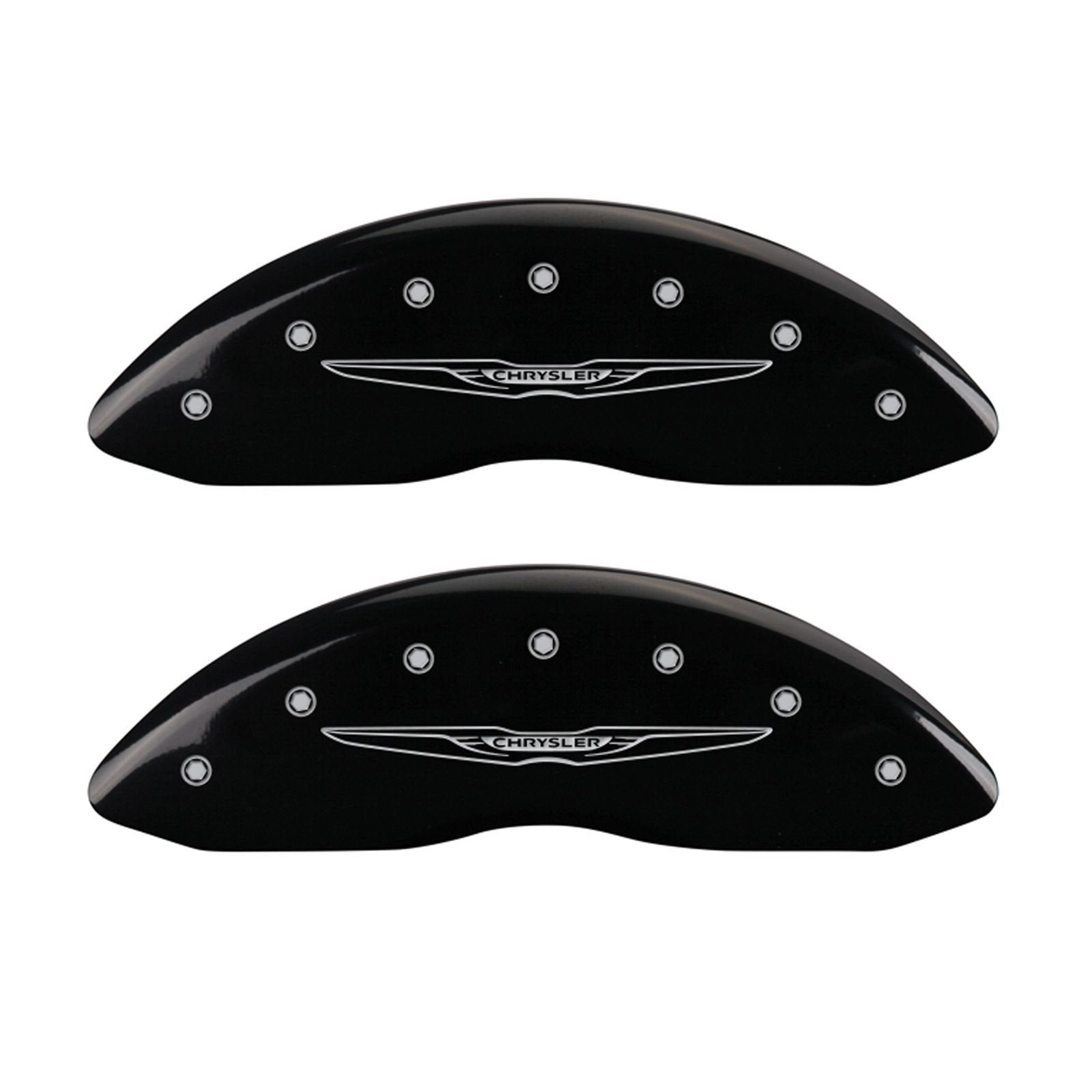Chrysler Wing Style 2 MGP Caliper Covers 32003SCW2BK with Black Powder Coat Finish and Silver Characters, (Set of 4)