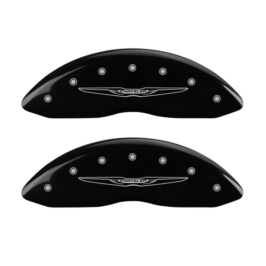 MGP Caliper Covers 32009SCW2BK Front and Rear Caliper Cover, Black Powder Coat Finish, Set of 4 (Style 2/Chrysler Wing Silver Characters, Engraved)