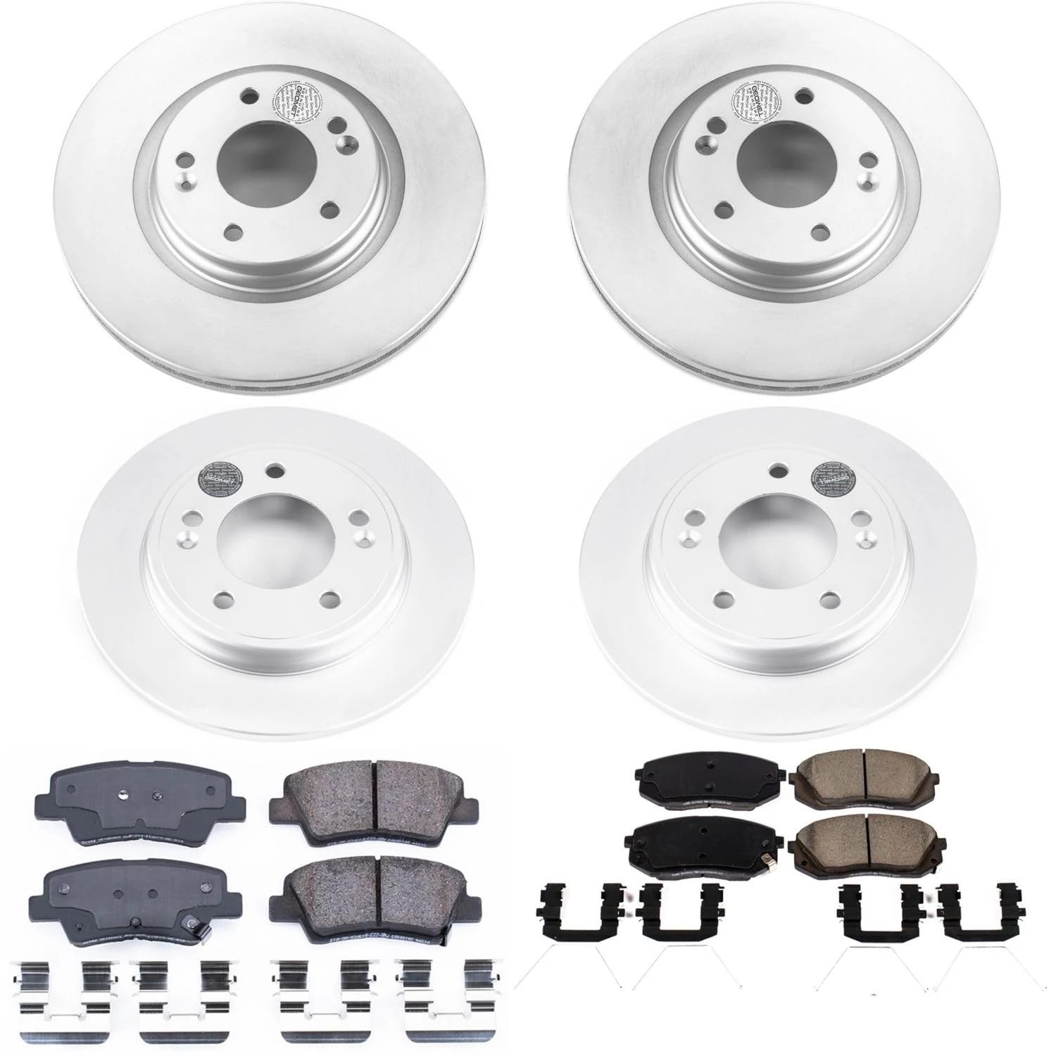 Power Stop Front and Rear CRK8345 Coated Brake Rotors and Z17 Ceramic Brake Pads Kit For Hyundai Veloster 2019-2021, Kia Forte 2020-2022 [Model Specific]