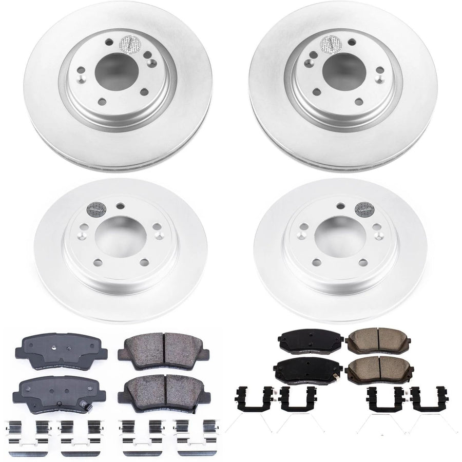 Power Stop Front and Rear CRK8345 Coated Brake Rotors and Z17 Ceramic Brake Pads Kit For Hyundai Veloster 2019-2021, Kia Forte 2020-2022 [Model Specific]