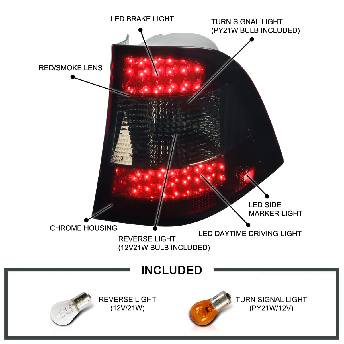 Red Smoke LED Tail Lights SPEC-D TUNING Compatible with 1998-2005 Mercedes-Benz W163 M-Class, Left + Right Pair Assembly