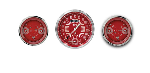 V8RS61SLC Classic Instruments V8 Red Steelie Three Gauge Set