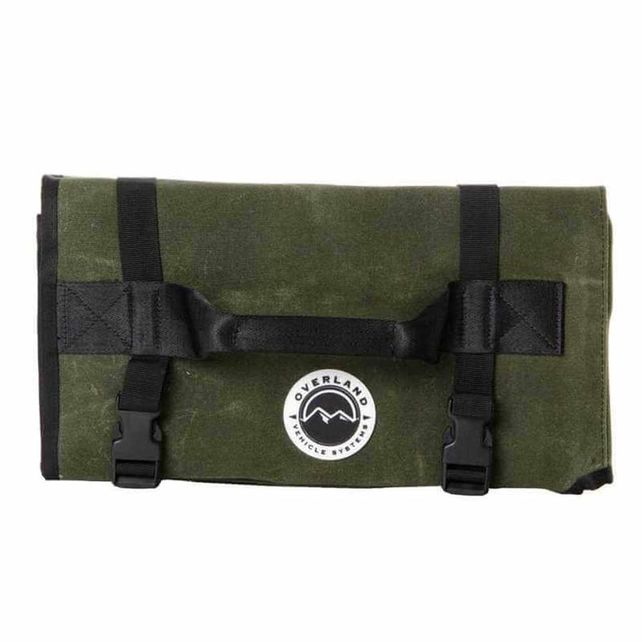 Overland Vehicle Systems General Tool Storage Bag Rolled - #16 Military Style Waxed Canvas - 19 Storage Pockets - Infused with Paraffin Wax Waterproofing