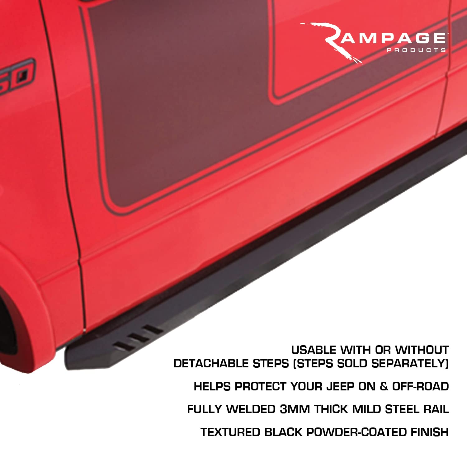 Rock Rail RAMPAGE PRODUCTS Nerf Bars for Jeep Gladiator JT | Pair, Steps Sold Separately, Steel, Black | 26410035 | Fits 2020-2025 Jeep Gladiator JT