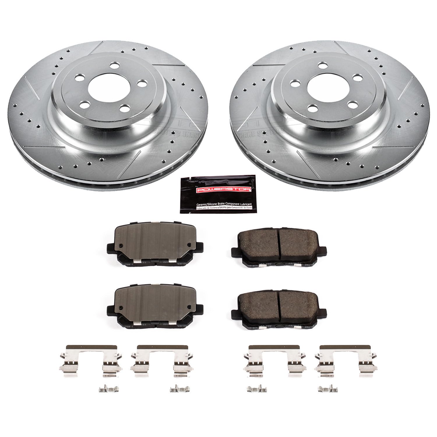 Power Stop K7052 Z23 Rear Carbon Fiber Brake Pads with Drilled & Slotted Brake Rotors Kit For Dodge Charger 2014-2023 [Model Specific]