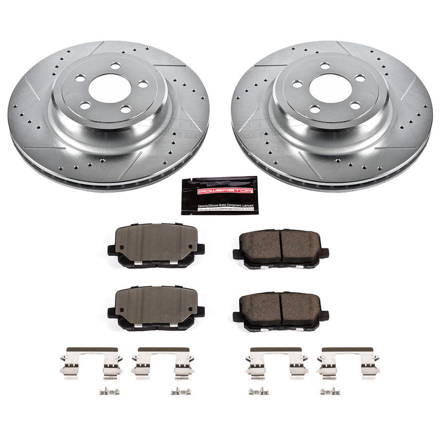 Power Stop K7052 Z23 Rear Carbon Fiber Brake Pads with Drilled & Slotted Brake Rotors Kit For Dodge Charger 2014-2023 [Model Specific]