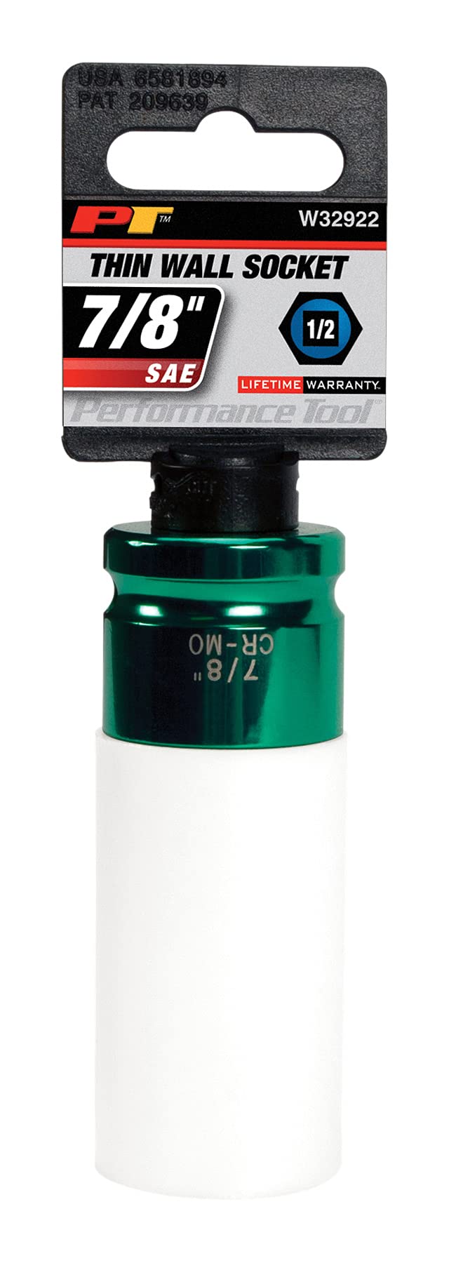 Performance Tool 1/2-Inch Impact Drive W32922 7/8-Inch Thin Wall Socket, Green