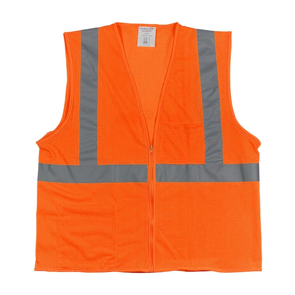 Protective Industrial Products Hi-Vis Orange Zipper Mesh Vest Class 2 Ansi Type R Small