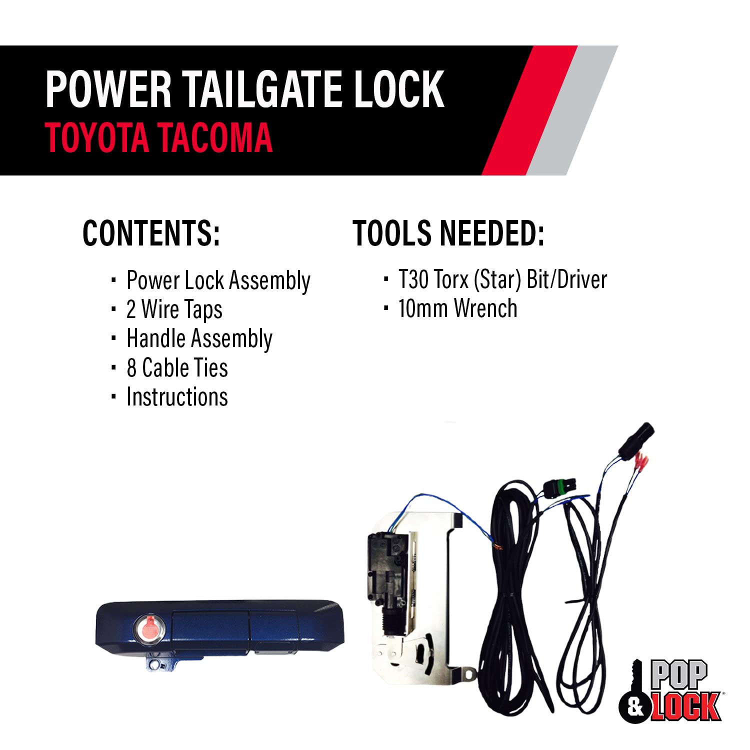 Pop & Lock PL85412 Metallic Blue Ribbon Power Tailgate Lock with Bolt Codeable Technology for Toyota Tacoma (Smart Lock Combo)