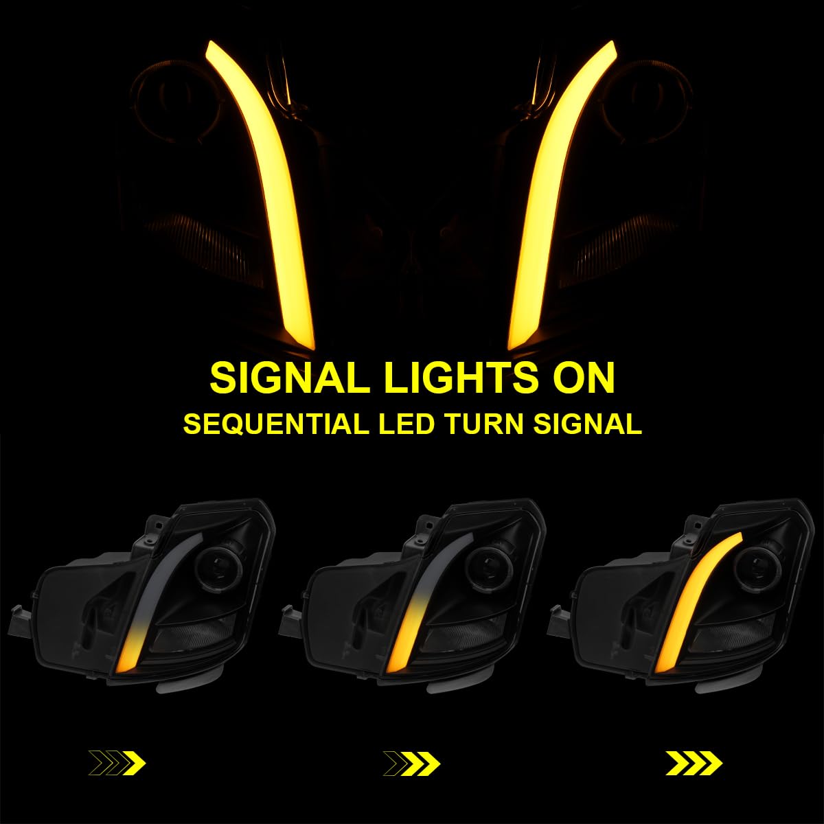 Black Smoke SPEC-D TUNING Halo Projector Headlights w/Switchback LED Signal Tube Compatible with 2003-2007 Cadillac CTS, Left + Right Pair Headlamps Assembly
