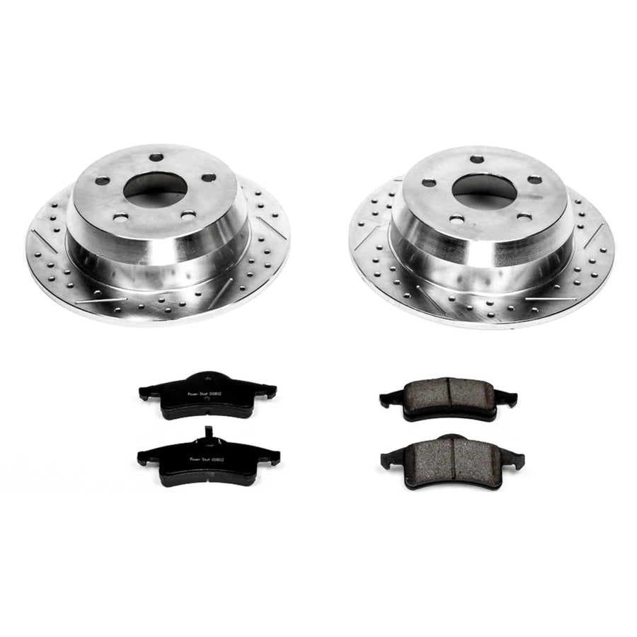 Rear Power Stop K2151 Z23 Carbon Fiber Brake Pads with Drilled & Slotted Brake Rotors Kit For Jeep Grand Cherokee 1999-2004 [Model Specific]