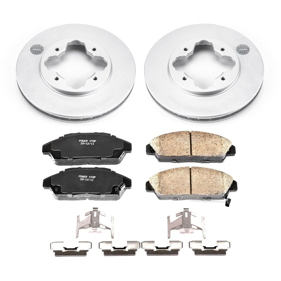 Power Stop Coated Brake Rotor and CRK3164 Ceramic Brake Pads- Front For Honda Accord 1990-1993 [Model Specific]