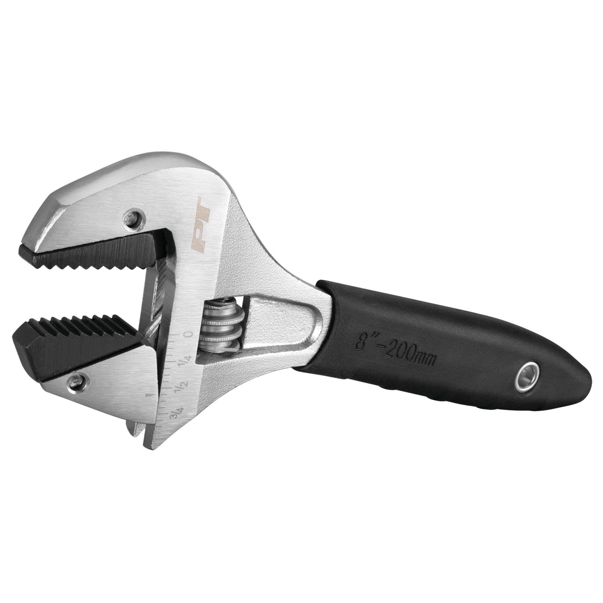 8 In. Performance Tool W30625 Ratcheting Adjustable Wrench - Sliding Jaw, Adjustable, Chrome Vanadium Directional Teeth, Black