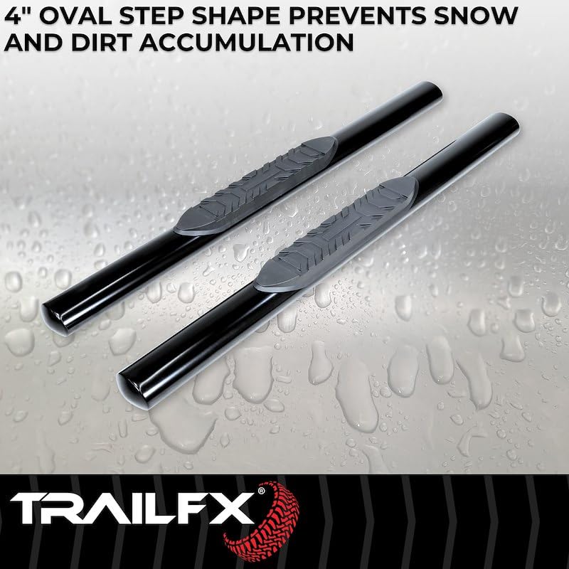 Nerf Bar TrailFX Side Steps Fits Honda Ridgeline 2017–2025 Black Powder Coated Mild Steel with Step Pads 4-Inch Oval Straight Rocker Panel Mount Set of 2 Running Boards TrailFX A1541B