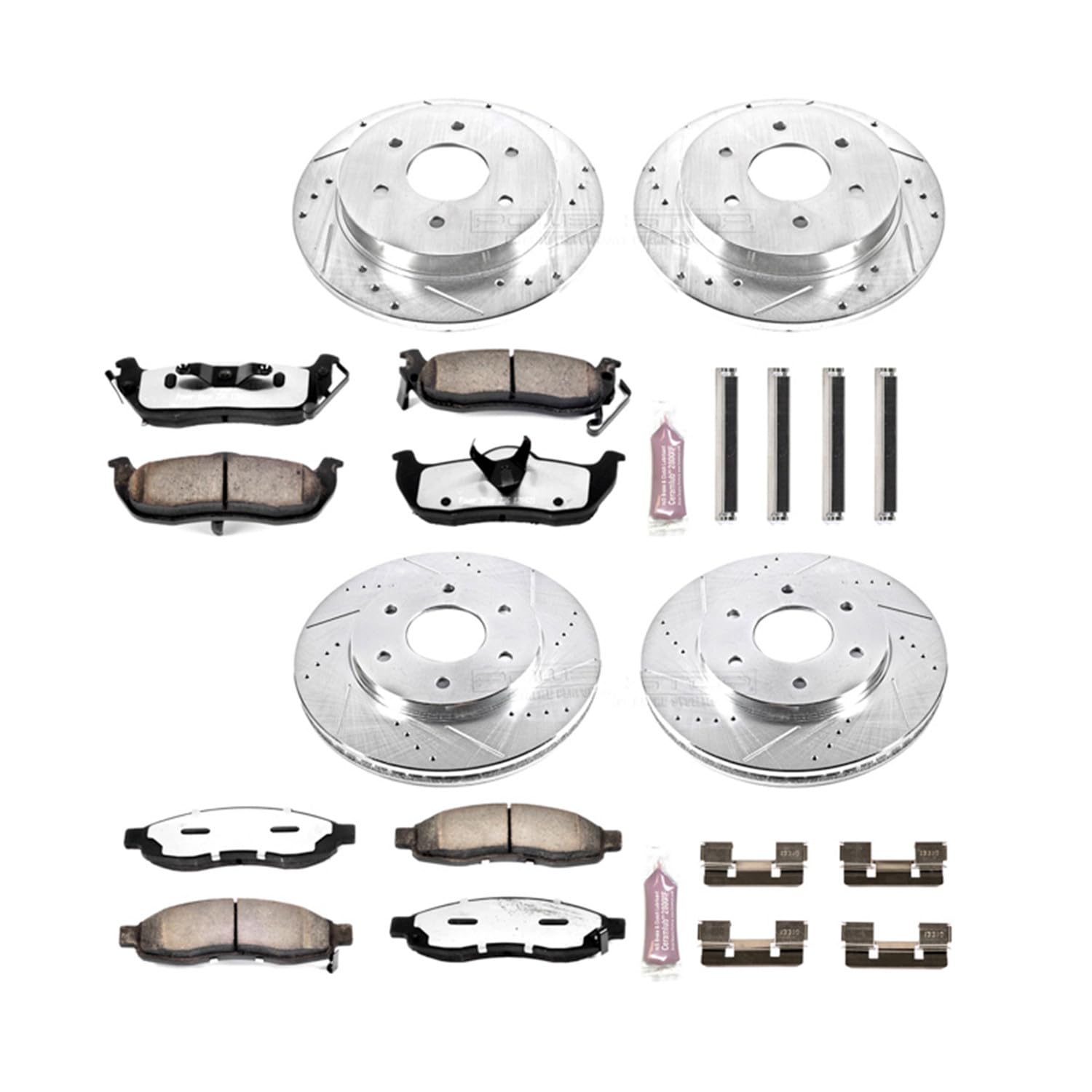 Power Stop Brake Kit Front and Rear For 2004 2005 Infiniti QX56 2005 Nissan Armada - Truck & Tow Carbon Fiber Ceramic Pads & Drilled and Slotted Rotors Replacement, K2443-36