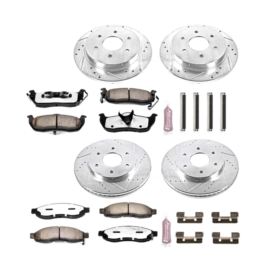 Power Stop Brake Kit Front and Rear For 2004 2005 Infiniti QX56 2005 Nissan Armada - Truck & Tow Carbon Fiber Ceramic Pads & Drilled and Slotted Rotors Replacement, K2443-36