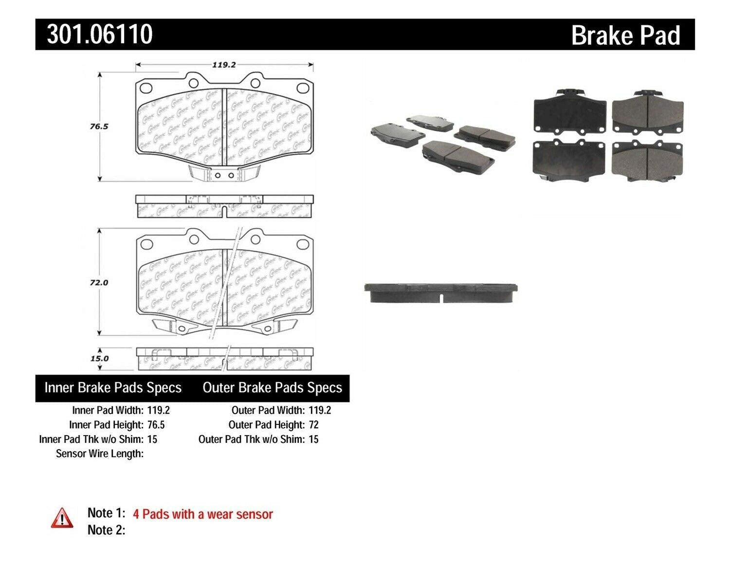 Centric Premium 301.06110 Ceramic Brake Pads with Shims and Hardware