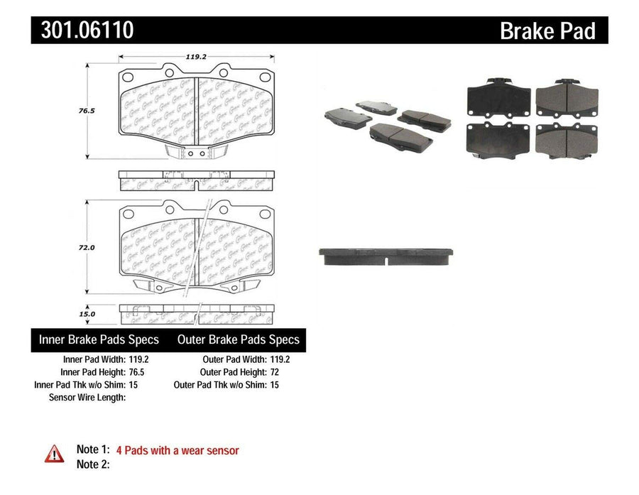 Centric Premium 301.06110 Ceramic Brake Pads with Shims and Hardware