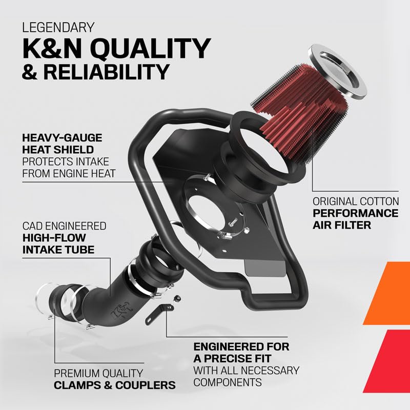Cold Air Intake System K&N: High-Flow Air Filter, Increase Performance & Acceleration: Compatible with 2015-2017 Ford: Mustang, 57-2589