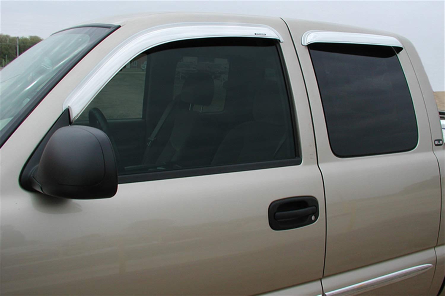 6012-8 Stampede Truck Accessories Tape-Onz Sidewind Deflector - 4 Door - Chrome