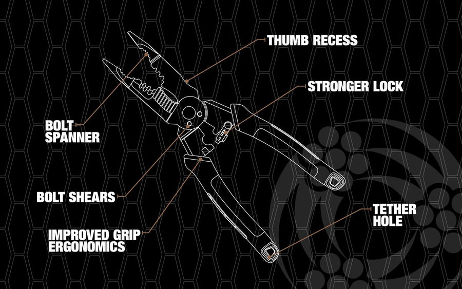 Southwire 7-In-1 Multi-Tool Plier S7N1HD: Shears 6-32 & 8-32 Bolts; Grips; Strips 10-14 AWG SOL & 12-16 AWG STR; Bolt spanner; Bolt shears; Crimper; Reamer; Heavy Duty Forged Steel