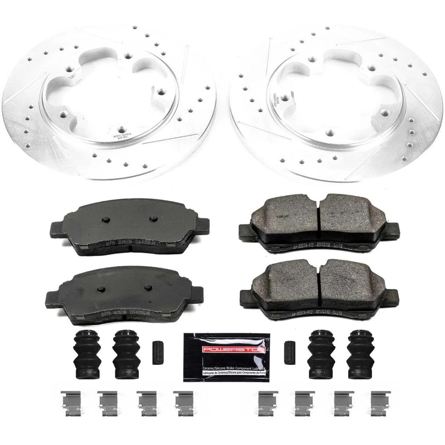 Power Stop K7145 Brake Pads Rear Z23 Carbon Fiber with Drilled & Slotted Brake Rotors Kit