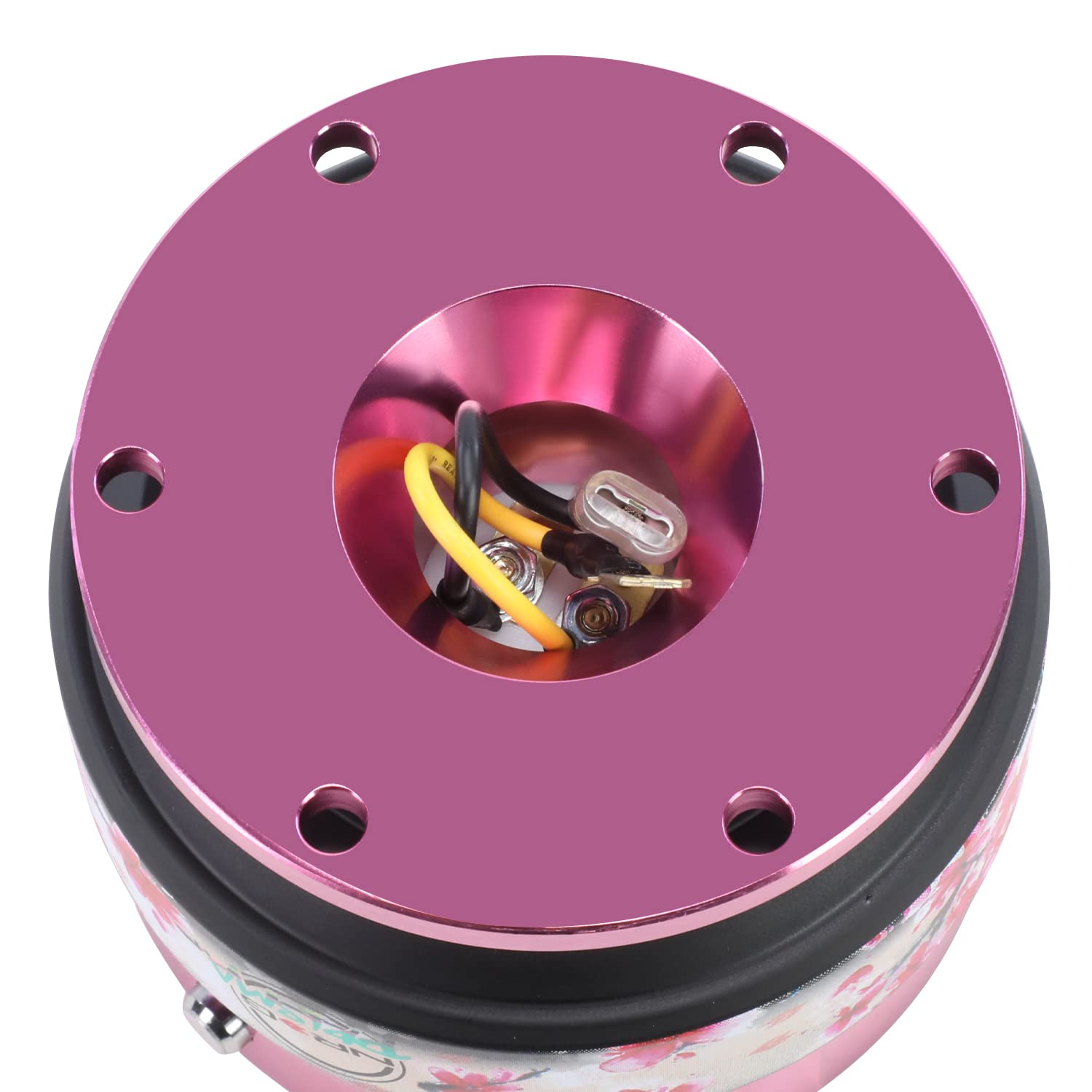 NRG Innovations Steering Wheel Gen 2.0 Quick Release Adapter 6-HOLE with Mounting Bolts, Quick Release - Pink Body/Sakura ring with Prisma Collab, NRG-SRK-200PK-SAKURA