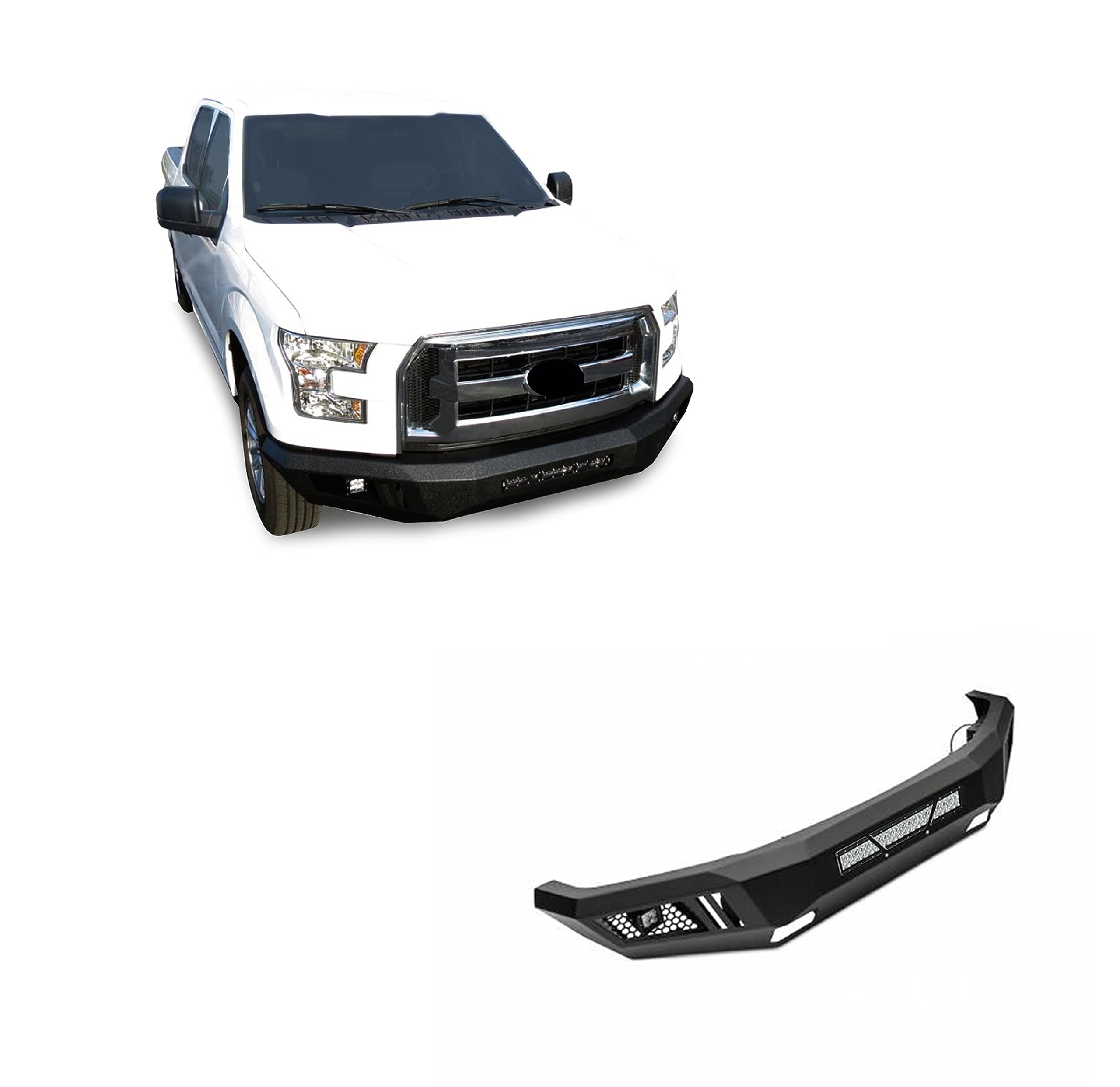 Armour I Black Horse Front Bumper Matte Black Includes 1 20in LED Light Bar, 2 sets of 4in cube lights Compatible with 2018-2020 Ford F-150 (Excl. 2020 Diesel Models & Incl. EcoBoost engine model)