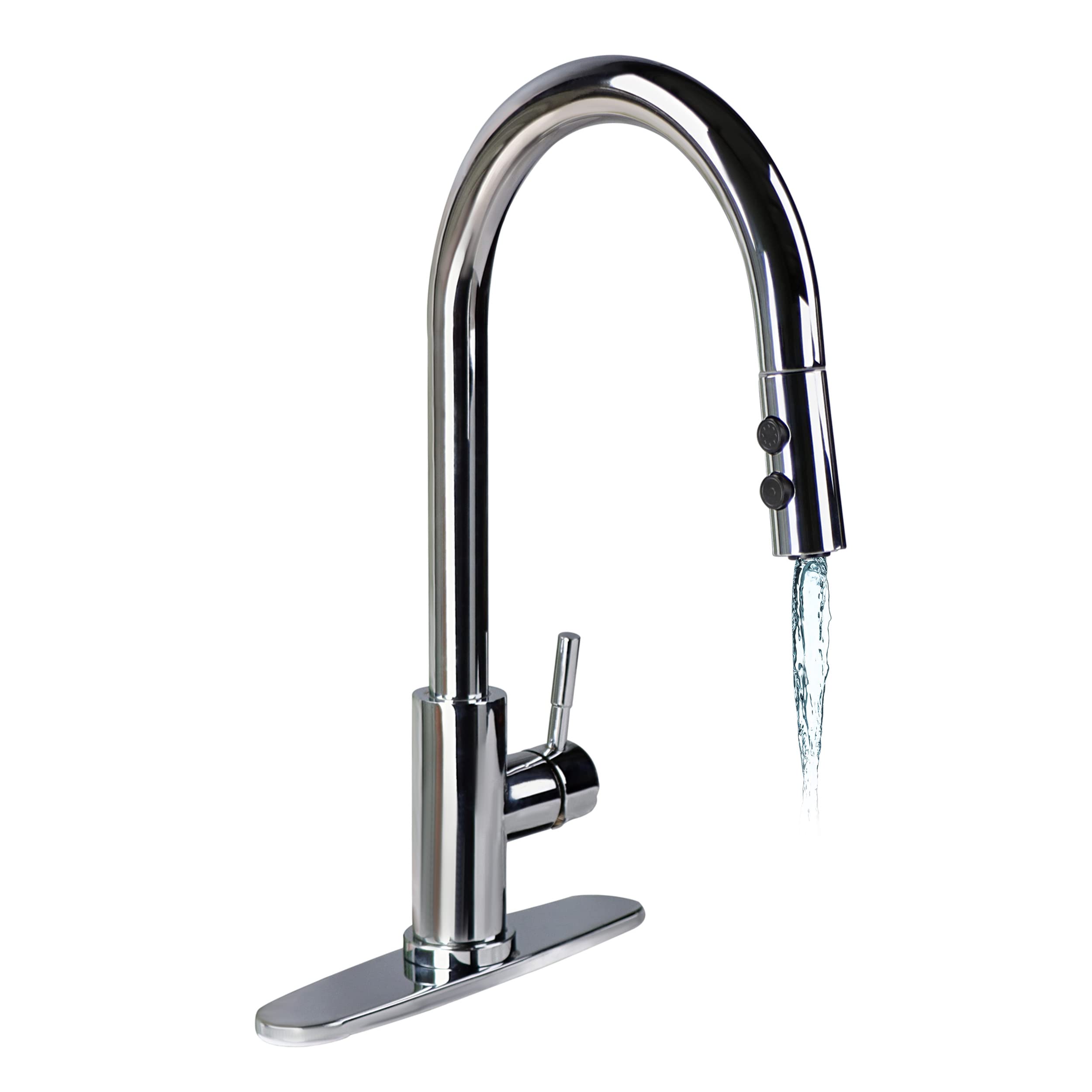 Single Lever Pull-Down Kitchen Faucet Empire Faucets SL4000CH-A with Hi-Arc Bullet Spout and Deck Plate - Chrome