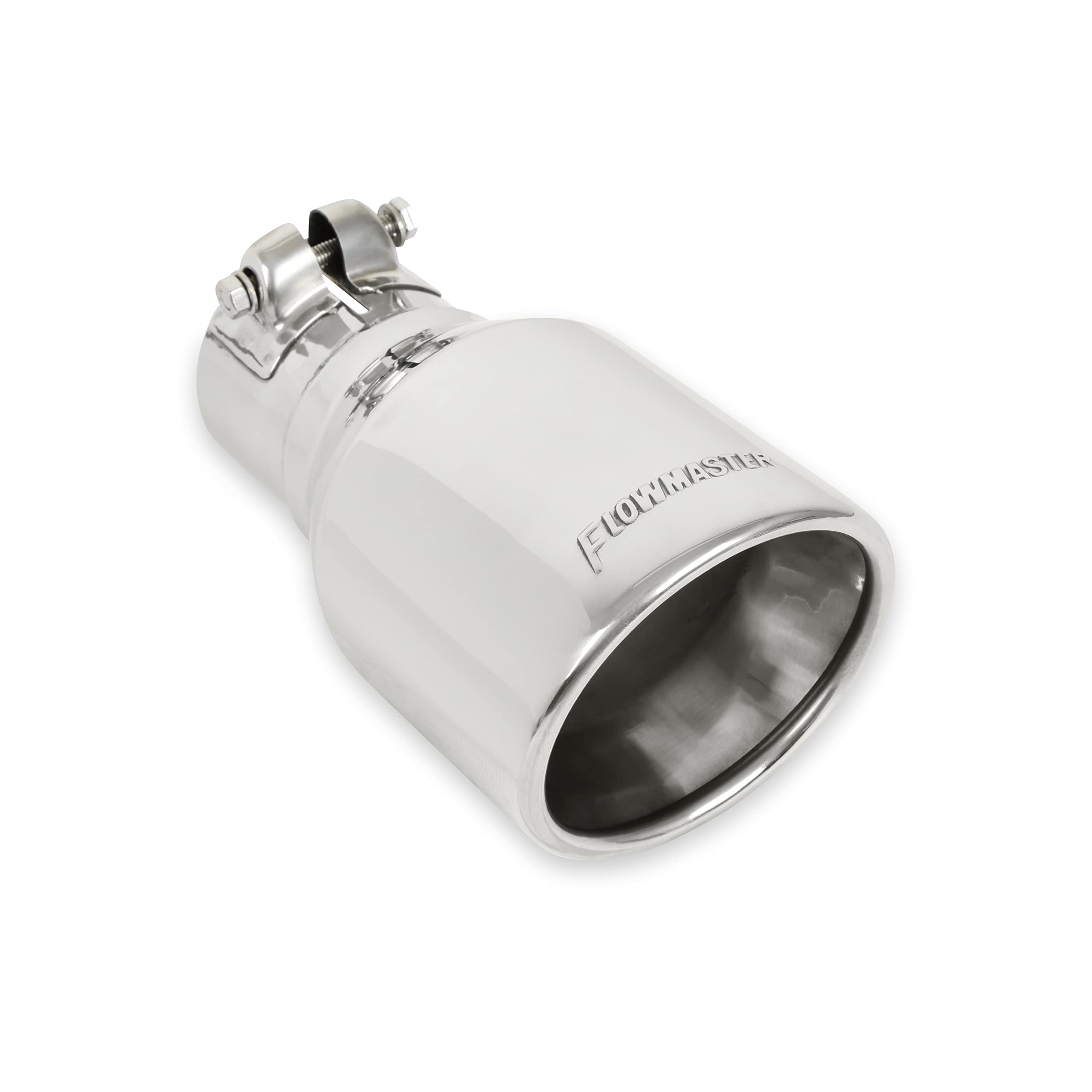 Exhaust Tip Flowmaster 15365 4 Inch Rolled Angle Polished 304 Stainless Steel Fits 2.50 Inch Tubing Clamp On