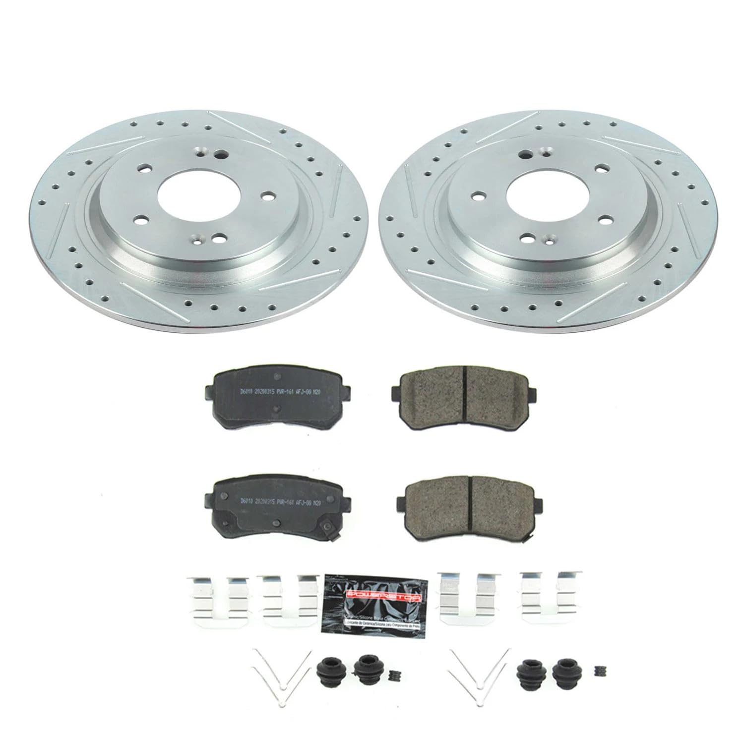 Z23 Power Stop K8306 Rear Brake Kit-Drilled/Slotted Brake Rotors & Carbon Ceramic Brake Pads For Hyundai Kona 2018-2022, Kia Seltos 2021-2022 [Model Specific]