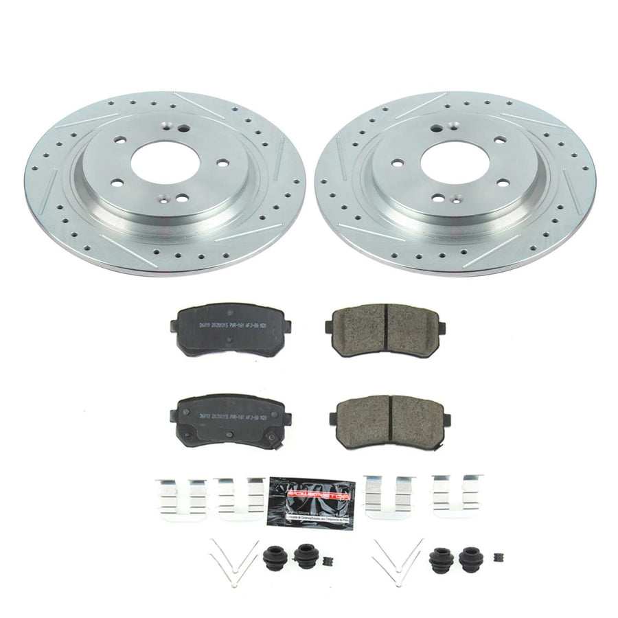 Z23 Power Stop K8306 Rear Brake Kit-Drilled/Slotted Brake Rotors & Carbon Ceramic Brake Pads For Hyundai Kona 2018-2022, Kia Seltos 2021-2022 [Model Specific]