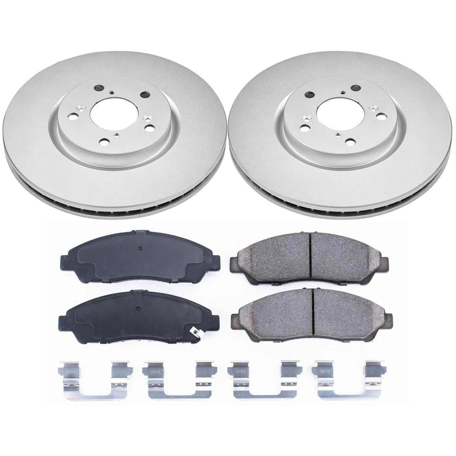 Power Stop Coated Brake Rotor & CRK5370 Ceramic Brake Pads- front For Acura MDX 2007-2013, Acura RLX 2014-2020, Acura ZDX 2010-2013, Honda Pilot 2009-2015 [Model Specific]