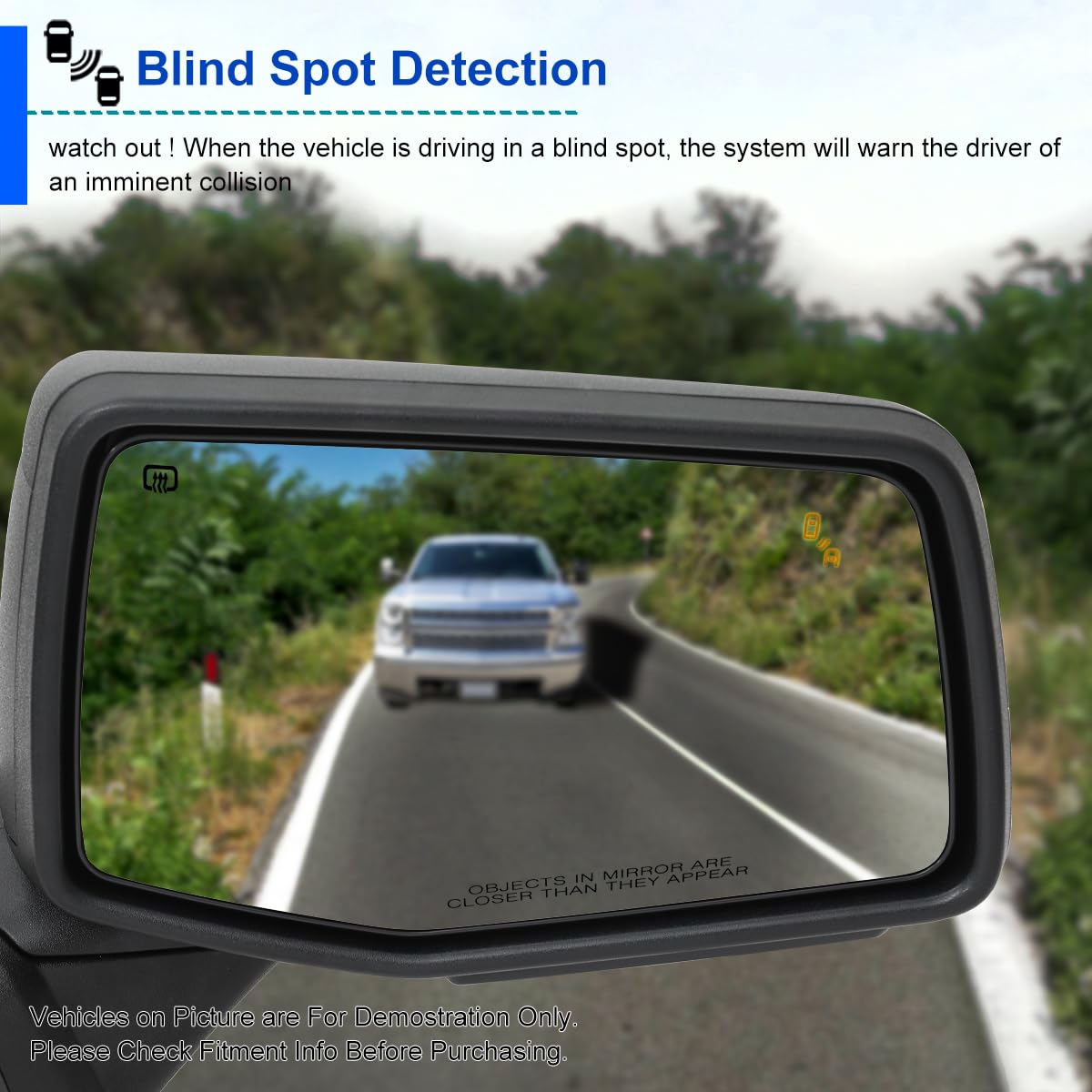 Spec-D Tuning Black Right Passenger Side Power Fold Power Heated Side Mirror w/Blind Spot + Temp Sensor Compatible with 2019-2025 Chevy Silverado 1500