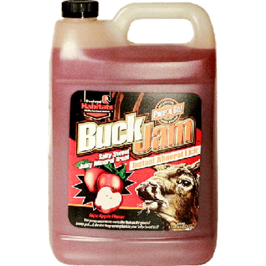 HABITATS Evolved Buck Jam Ripe Apple Flavored Salty Sweet Liquid Deer Attractant - Instant Mineral Lick - Powerful Ready-to-Use Year-Round Beneficial Food Supplement for Deer - 1 Gallon
