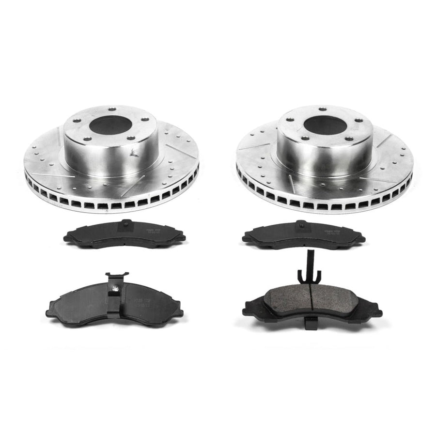 Power Stop K2965 Z23 Carbon Fiber Brake Pads with Drilled & Slotted Brake Rotors Kit For Pontiac GTO 2004 [Model Specific]
